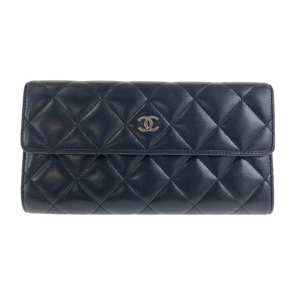 CHANEL Matelasse Coco Mark Black Silver Hardware Lambskin Long Wallet for Women - Picture 1 of 10